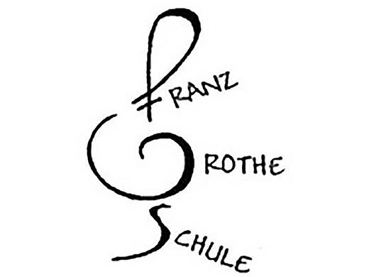 Das Bild zeigt einen stilisierten Notenschlüssel un den Schriftzug Franz-Grothe-Schule.